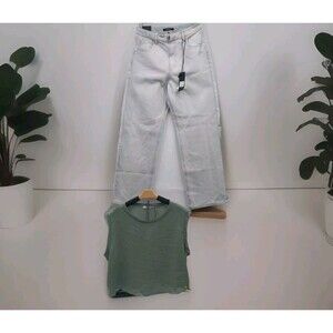 Numero Fresno Jeans Womens Junior's High Rise Wide Leg Light Wash Sz 40x29 New